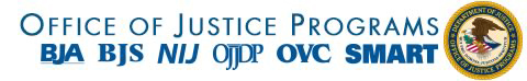 Office of Justice Programs header with links to bureaus/offices: BJA, BJS, NIJ, OJJDP, OVC, SMART