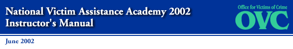 National Victim Assistance Academy 2002 Instructor's Manual banner