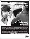 This 8.5 x 11 public service poster has an image of two women, one of whom is comforting the other, and the accompanying text: Cuando alguien que usted ama le dice Que ha sido vctima de un crimen, Sabe usted qu decir?