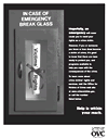 This 8.5 x 11 public service poster has an image of a fire alarm box with the following words on the outside: In case of emergency, break glass. Visible inside is a sheet of paper rolled up and tied with a ribbon with the words: Victims' rights.