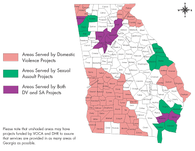 Exhibit 16: Georgia Areas Served by VAWA Domestic Violence and
Sexual Assault Service Projects